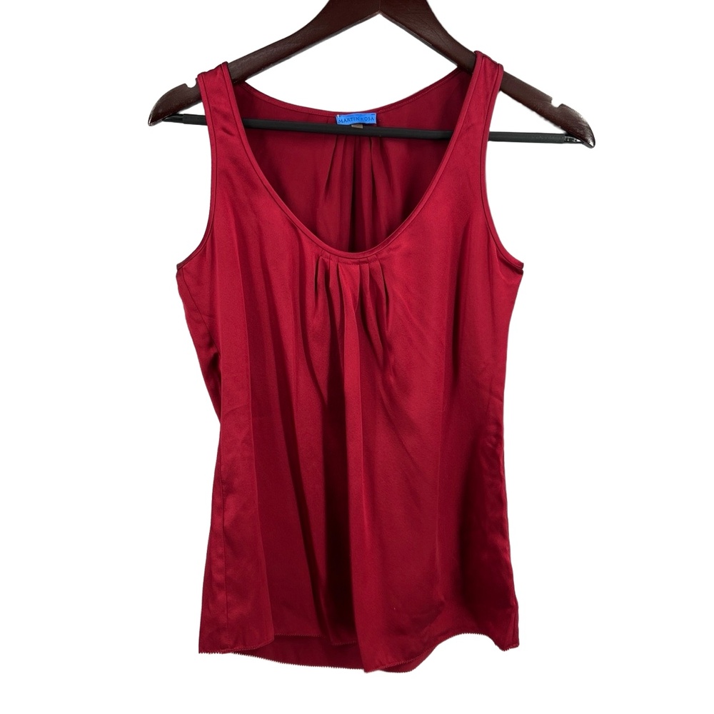 Martin + Osa Red 100% Silk Sleeveless Pleated Tank Top Blouse Size 0